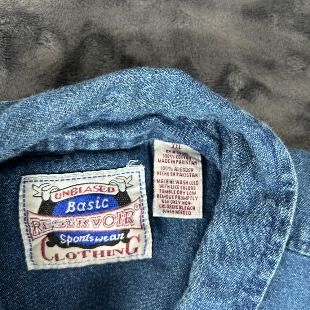 Unbiased Basic Denim Shirt Mens XXL Blue Long Sleeve Button Down Cotton 2093 - Picture 3 of 6